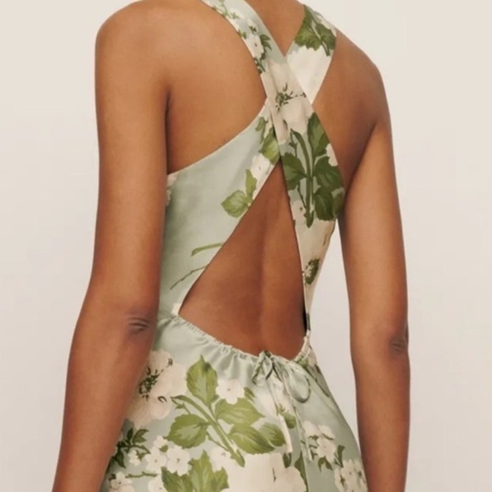 Reformation Anaiis Silk Dress in Tarragon Green White Floral Maxi New w/Tags - Picture 5 of 10